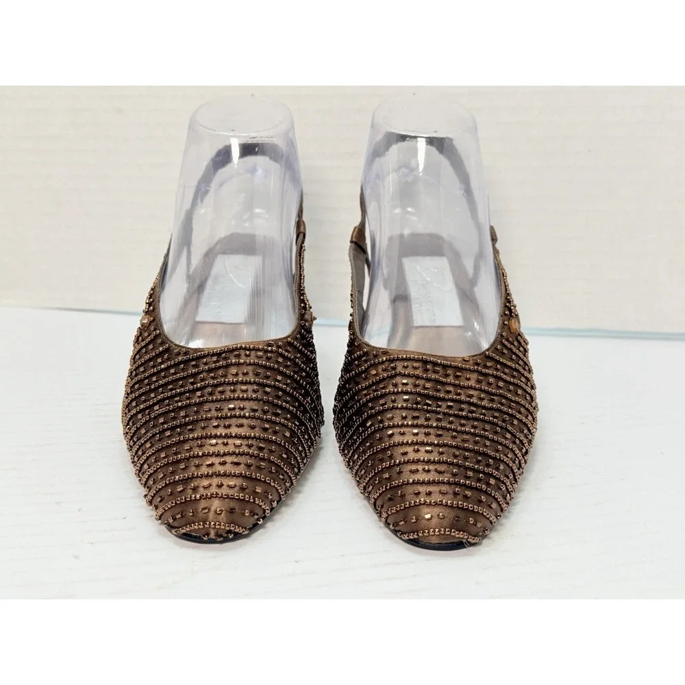 Dolce by Pierre Eleganza Women's Bronze‎ Beaded Slingback Heels Size 7.5M